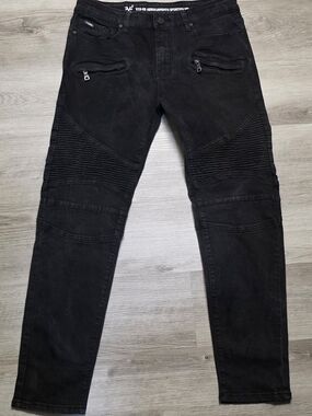 V1969 Italia Men's Black Biker Moto Jeans Ribbed Denim Pants Size 34x32